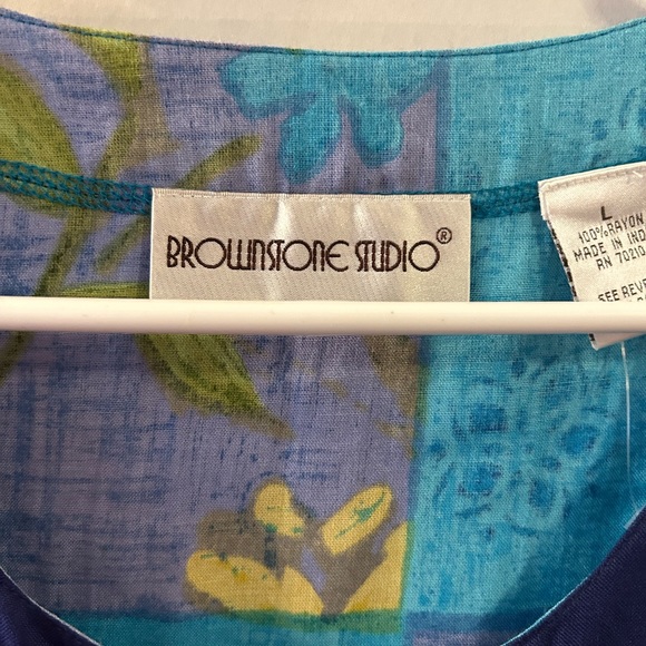 BROWNSTONE STUDIOS size large mixed print maxi dress caftan moo moo button up - Picture 5 of 6